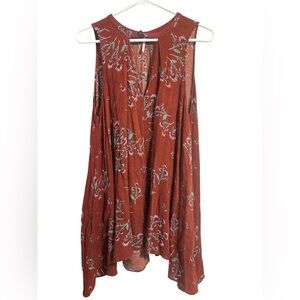 Free People Rust Floral Sleeveless High-Low Tunic Tank | Size Small